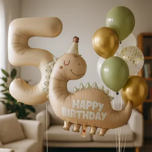 birthday party decor, birthday balloon, dinosaur balloon, number ballon